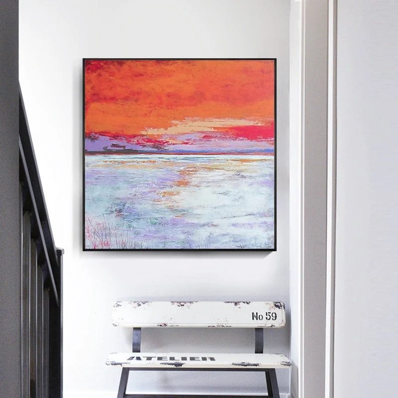 Coastal Handmade Purple Abstract Canvas Wall Art SDCJ4